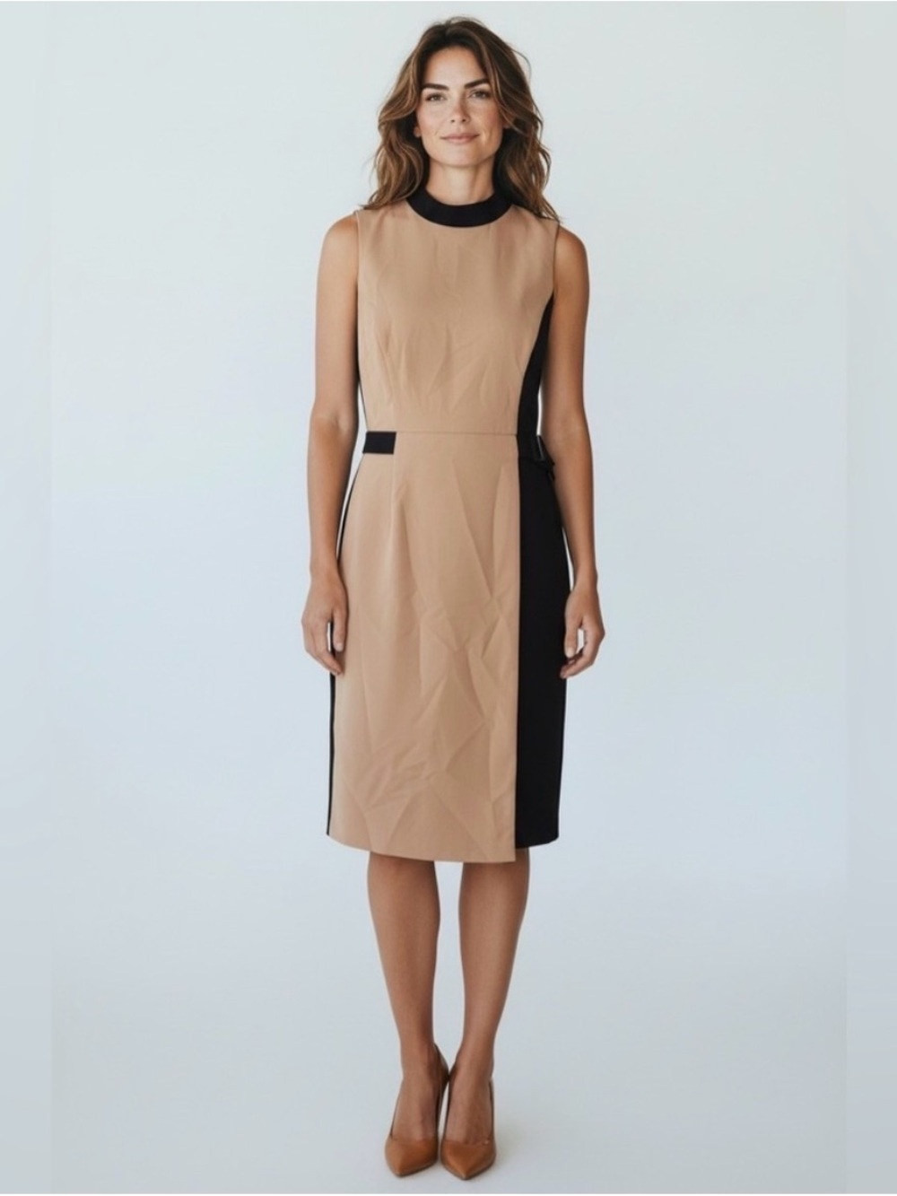 EUC - White House Black Market Colorblock Mock Neck Wrap Sheath Dress
